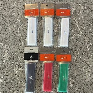 Six, vintage Nike Swoosh Headbands, NWT - White, Navy, Red, Green